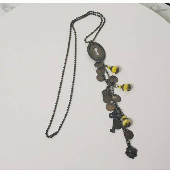ARTISAN Beaded Charm Necklace Bronze Ball Chain Key Roses - Picture 5 of 7